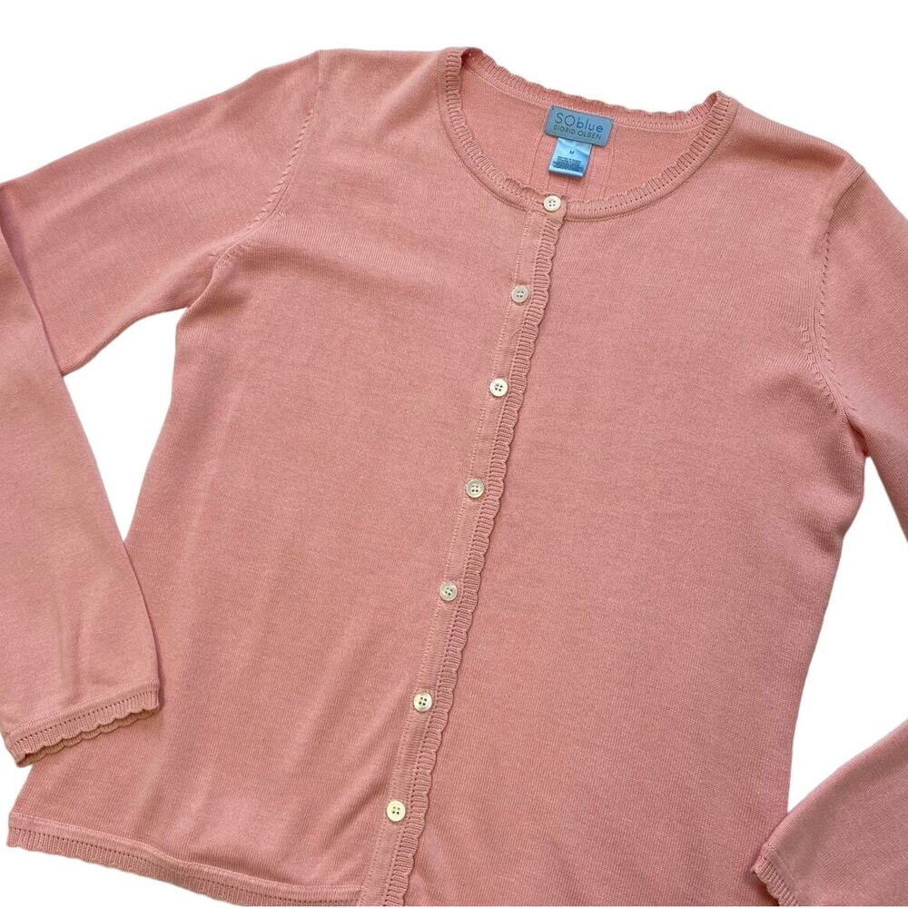 So Blue By Sigrid Olsen Pink Scalloped Trim Cardi… - image 2